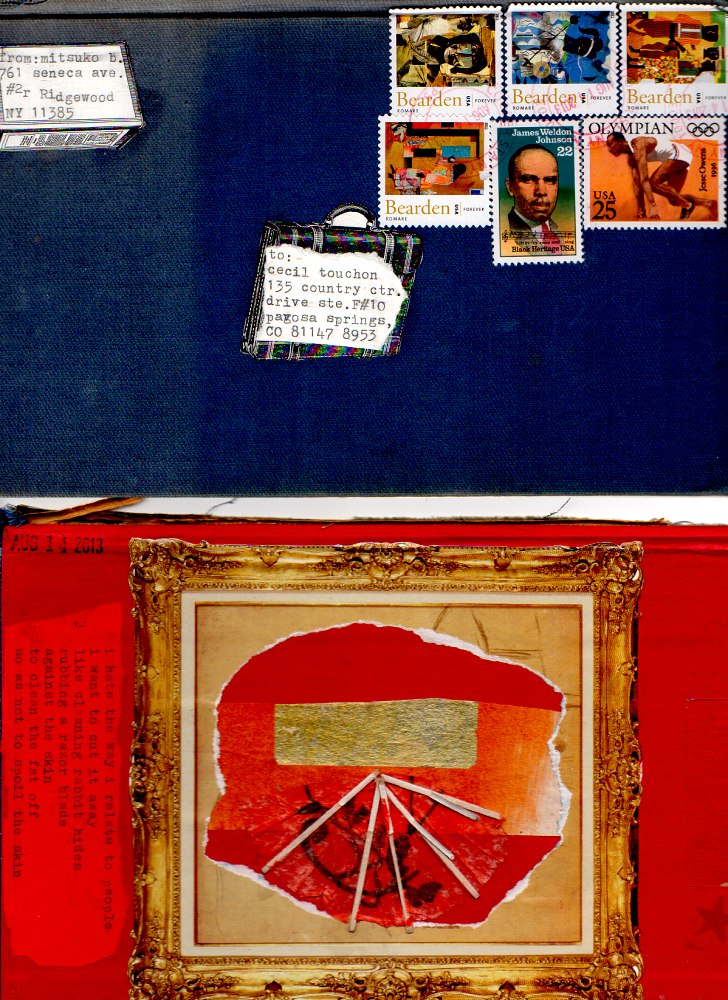 OM.2013.077 | Mitsuko | USA | postcard made of vintage book cover with collage elements